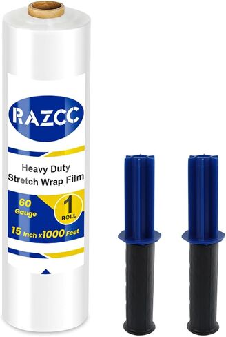 Stretch Film, RAZCC Stretch Wrap Industrial Strength, Shrink Wrap for Pallet Wrap, Heavy Duty Clear Plastic Wrap with Handles, Moving Wrapping Plastic Roll, 15" x 1000 Ft Per Roll, 60 Gauge, 1 Pack in Saudi Arabia