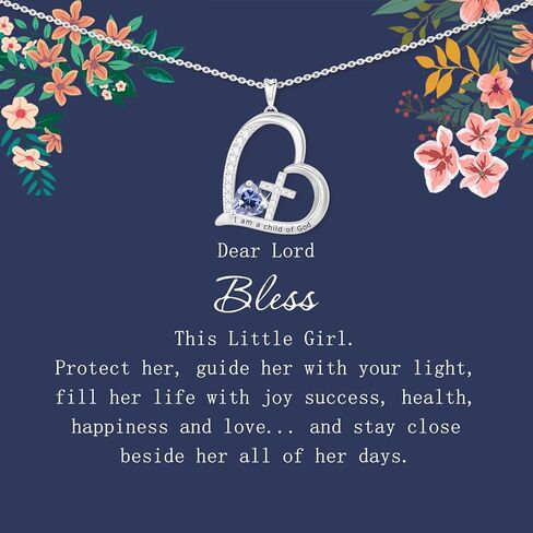 Valentines Day Gifts for Kids-Cross Birthstone Necklace for Girls Baptism First Holy Communion Easter Religious Christian Jewelry Gifts for Goddaughter Godchild Daughter Granddaughter Niece in Kuwait