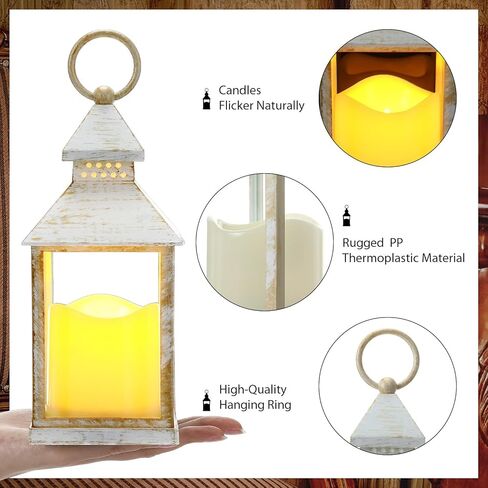 Sumind 8 Pack 9" Decorative Candle Lantern with Flameless Candle Wood Grain Lantern Hanging Vintage Rustic Farmhouse Decor Wedding Decoration Table Centerpiece for Indoor Outdoor Party(White) in Saudi Arabia