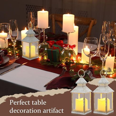 Sumind 8 Pack 9" Decorative Candle Lantern with Flameless Candle Wood Grain Lantern Hanging Vintage Rustic Farmhouse Decor Wedding Decoration Table Centerpiece for Indoor Outdoor Party(White) in Saudi Arabia