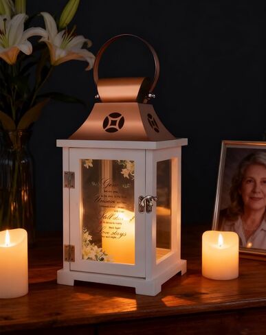 Memorial Lantern, Sympathy Gifts for Loss of Loved One Decorative Lily Flowers Christmas Memory Candle Outdoor Indoor for Funeral Bereavement Remembrance Grieving in Saudi Arabia