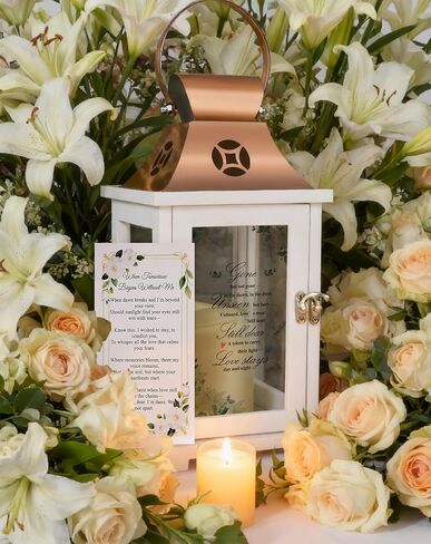 Memorial Lantern, Sympathy Gifts for Loss of Loved One Decorative Lily Flowers Christmas Memory Candle Outdoor Indoor for Funeral Bereavement Remembrance Grieving in Saudi Arabia