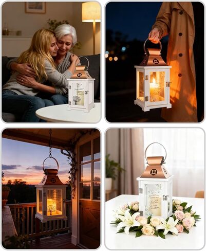 Memorial Lantern, Sympathy Gifts for Loss of Loved One Decorative Lily Flowers Christmas Memory Candle Outdoor Indoor for Funeral Bereavement Remembrance Grieving in Saudi Arabia