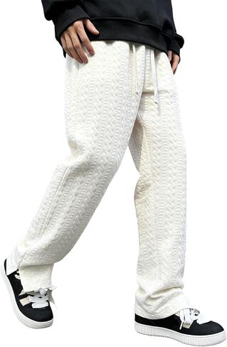 JMIERR Mens Cable Knit Pants Casual Side Slit Hem Drawstring Waist Relaxed Fit Streetwear Pants with Pockets in Saudi Arabia