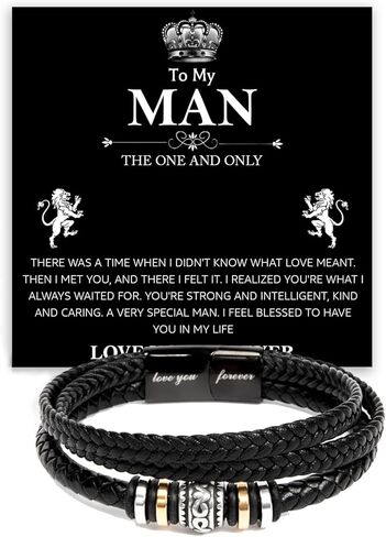 To My Man Bracelet Gifts, Romantic Gift For Him Husband Boyfriend Sentimental, Husband Boyfriend Mens Braided Leather Love You Forever Bracelets Valentine Birthday Christmas Gifts for Him in Saudi Arabia