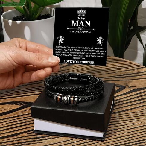 To My Man Bracelet Gifts, Romantic Gift For Him Husband Boyfriend Sentimental, Husband Boyfriend Mens Braided Leather Love You Forever Bracelets Valentine Birthday Christmas Gifts for Him in Saudi Arabia