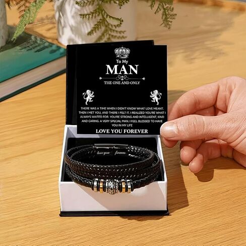 To My Man Bracelet Gifts, Romantic Gift For Him Husband Boyfriend Sentimental, Husband Boyfriend Mens Braided Leather Love You Forever Bracelets Valentine Birthday Christmas Gifts for Him in Saudi Arabia