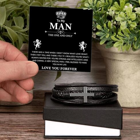 To My Man Bracelet Gifts, Romantic Gift For Him Husband Boyfriend Sentimental, Husband Boyfriend Mens Braided Leather Love You Forever Bracelets Valentine Birthday Christmas Gifts for Him in Saudi Arabia