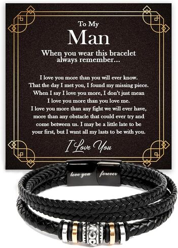 To My Man Bracelet Gifts, Romantic Gift For Him Husband Boyfriend Sentimental, Husband Boyfriend Mens Braided Leather Love You Forever Bracelets Valentine Birthday Christmas Gifts for Him in Saudi Arabia
