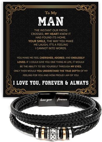 To My Man Bracelet Gifts, Romantic Gift For Him Husband Boyfriend Sentimental, Husband Boyfriend Mens Braided Leather Love You Forever Bracelets Valentine Birthday Christmas Gifts for Him in Saudi Arabia