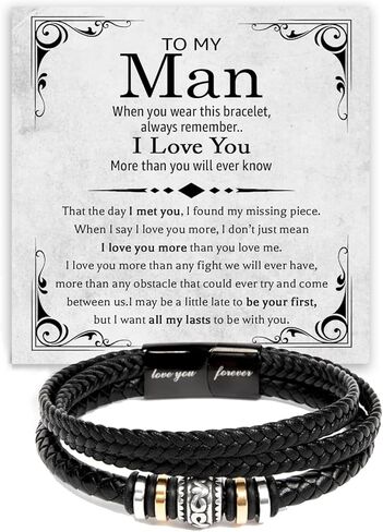 To My Man Bracelet Gifts, Romantic Gift For Him Husband Boyfriend Sentimental, Husband Boyfriend Mens Braided Leather Love You Forever Bracelets Valentine Birthday Christmas Gifts for Him in Saudi Arabia