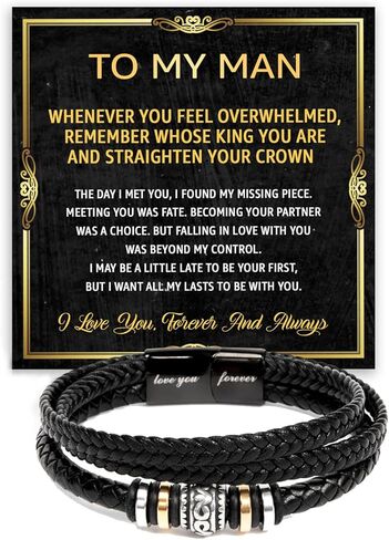 To My Man Bracelet Gifts, Romantic Gift For Him Husband Boyfriend Sentimental, Husband Boyfriend Mens Braided Leather Love You Forever Bracelets Valentine Birthday Christmas Gifts for Him in Saudi Arabia