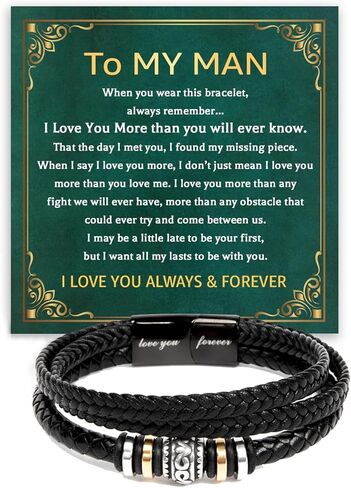 To My Man Bracelet Gifts, Romantic Gift For Him Husband Boyfriend Sentimental, Husband Boyfriend Mens Braided Leather Love You Forever Bracelets Valentine Birthday Christmas Gifts for Him in Saudi Arabia