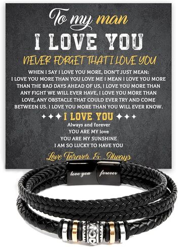 To My Man Bracelet Gifts, Romantic Gift For Him Husband Boyfriend Sentimental, Husband Boyfriend Mens Braided Leather Love You Forever Bracelets Valentine Birthday Christmas Gifts for Him in Saudi Arabia