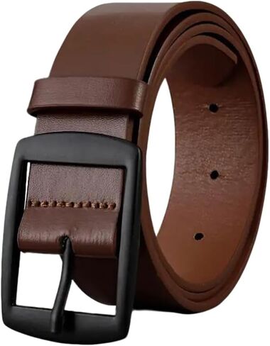 Men's Leather, Dress Casual Every Day Thick Alloy Prong Buckle Leather Belt for Men - Brown in Saudi Arabia