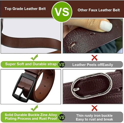 Men's Leather, Dress Casual Every Day Thick Alloy Prong Buckle Leather Belt for Men - Brown in Saudi Arabia