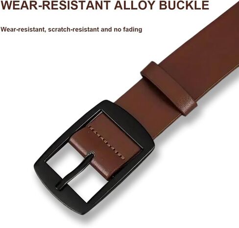 Men's Leather, Dress Casual Every Day Thick Alloy Prong Buckle Leather Belt for Men - Brown in Saudi Arabia