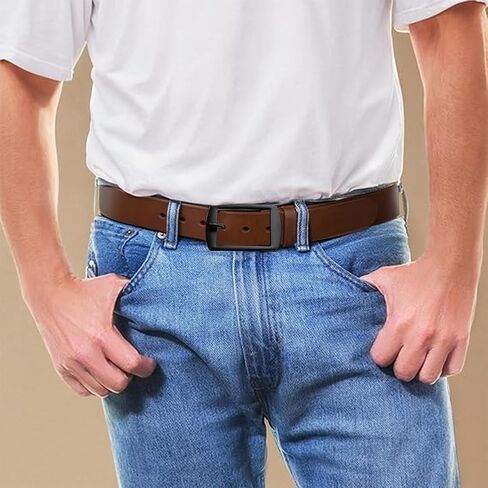 Men's Leather, Dress Casual Every Day Thick Alloy Prong Buckle Leather Belt for Men - Brown in Saudi Arabia