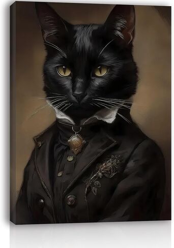Black Cat Canvas Framed Wall Art Poster 11.5x15 Inch - Gothic Bathroom Decor, Dark Academia Home & Room Wall Decor Posters for Apartment, Cat Lover Gifts, Halloween Decorations in Saudi Arabia