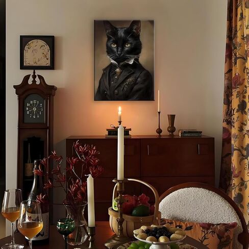 Black Cat Canvas Framed Wall Art Poster 11.5x15 Inch - Gothic Bathroom Decor, Dark Academia Home & Room Wall Decor Posters for Apartment, Cat Lover Gifts, Halloween Decorations in Saudi Arabia