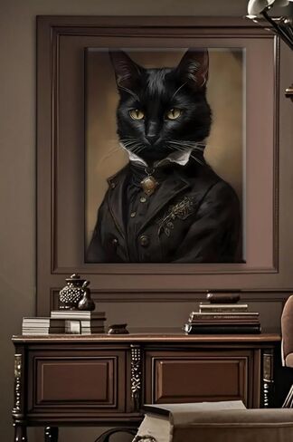 Black Cat Canvas Framed Wall Art Poster 11.5x15 Inch - Gothic Bathroom Decor, Dark Academia Home & Room Wall Decor Posters for Apartment, Cat Lover Gifts, Halloween Decorations in Saudi Arabia