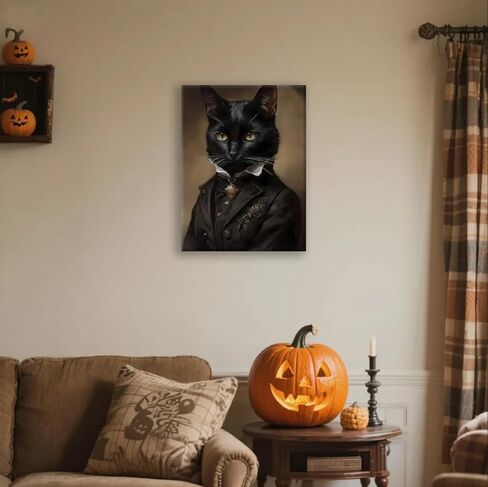 Black Cat Canvas Framed Wall Art Poster 11.5x15 Inch - Gothic Bathroom Decor, Dark Academia Home & Room Wall Decor Posters for Apartment, Cat Lover Gifts, Halloween Decorations in Saudi Arabia