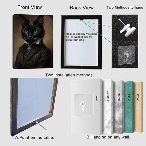Black Cat Canvas Framed Wall Art Poster 11.5x15 Inch - Gothic Bathroom Decor, Dark Academia Home & Room Wall Decor Posters for Apartment, Cat Lover Gifts, Halloween Decorations in Saudi Arabia