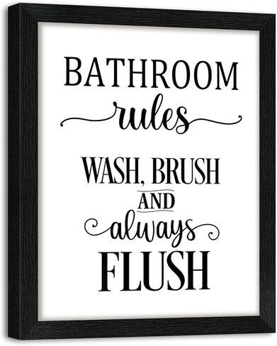 Funny Bathroom Wall Art Framed Bathroom Rules Wall Decor 8x10 Inches, Black and White Toilet Rules Wash Brush and Always Flush Canvas picture prints Essential Restroom Decor for Bathroom and Home in Saudi Arabia