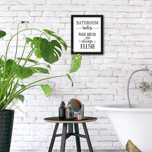Funny Bathroom Wall Art Framed Bathroom Rules Wall Decor 8x10 Inches, Black and White Toilet Rules Wash Brush and Always Flush Canvas picture prints Essential Restroom Decor for Bathroom and Home in Saudi Arabia