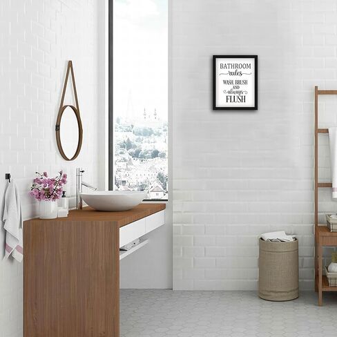 Funny Bathroom Wall Art Framed Bathroom Rules Wall Decor 8x10 Inches, Black and White Toilet Rules Wash Brush and Always Flush Canvas picture prints Essential Restroom Decor for Bathroom and Home in Saudi Arabia