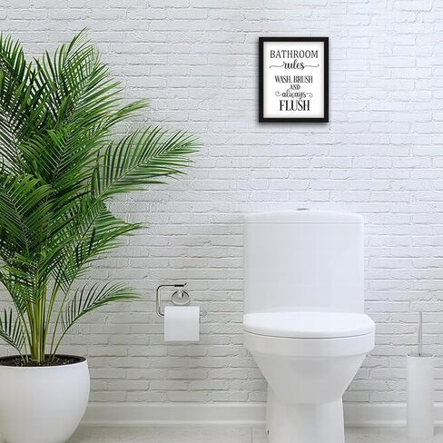 Funny Bathroom Wall Art Framed Bathroom Rules Wall Decor 8x10 Inches, Black and White Toilet Rules Wash Brush and Always Flush Canvas picture prints Essential Restroom Decor for Bathroom and Home in Saudi Arabia