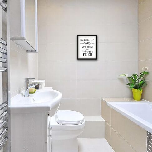 Funny Bathroom Wall Art Framed Bathroom Rules Wall Decor 8x10 Inches, Black and White Toilet Rules Wash Brush and Always Flush Canvas picture prints Essential Restroom Decor for Bathroom and Home in Saudi Arabia