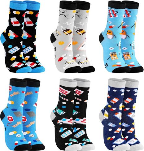 6 Pair Pharmacy Technician Gift Pharmacist Socks Accessories for a Living Cotton Socks Pharmacy Student Gift in Saudi Arabia