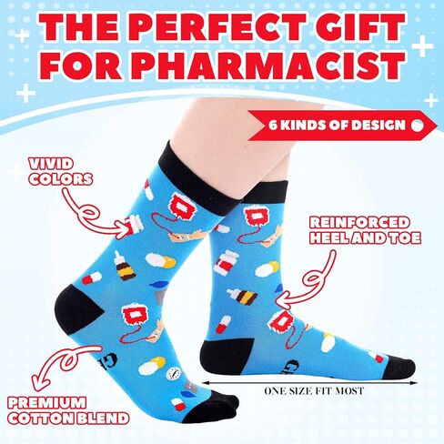 6 Pair Pharmacy Technician Gift Pharmacist Socks Accessories for a Living Cotton Socks Pharmacy Student Gift in Saudi Arabia