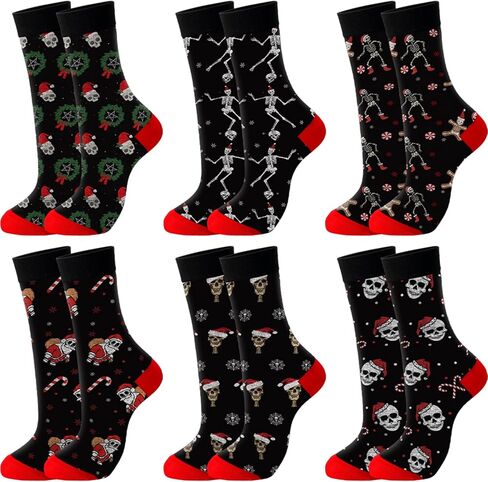 12 Pairs Christmas Socks for Men Novelty Christmas Fun Gifts for Adult Cozy Xmas Santa Skeleton Cotton Socks Set in Saudi Arabia