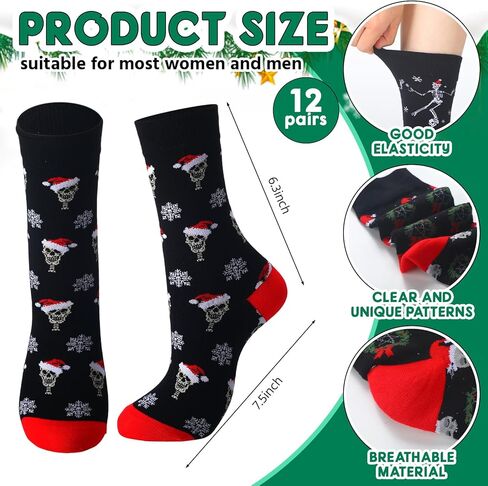 12 Pairs Christmas Socks for Men Novelty Christmas Fun Gifts for Adult Cozy Xmas Santa Skeleton Cotton Socks Set in Saudi Arabia