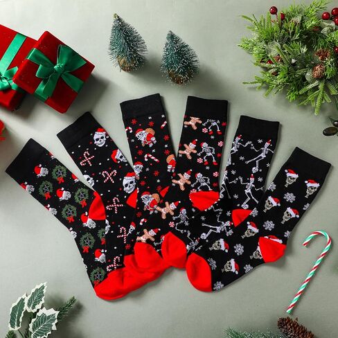 12 Pairs Christmas Socks for Men Novelty Christmas Fun Gifts for Adult Cozy Xmas Santa Skeleton Cotton Socks Set in Saudi Arabia