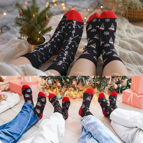 12 Pairs Christmas Socks for Men Novelty Christmas Fun Gifts for Adult Cozy Xmas Santa Skeleton Cotton Socks Set in Saudi Arabia