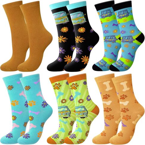 6 Pair Mysterious Dog Crew Socks Adult Cartoon Car Soft Fuzzy Funny Socks Valentine's Day Stuff Gifts for Men Women in Saudi Arabia