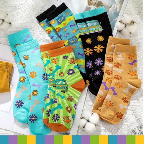 6 Pair Mysterious Dog Crew Socks Adult Cartoon Car Soft Fuzzy Funny Socks Valentine's Day Stuff Gifts for Men Women in Saudi Arabia