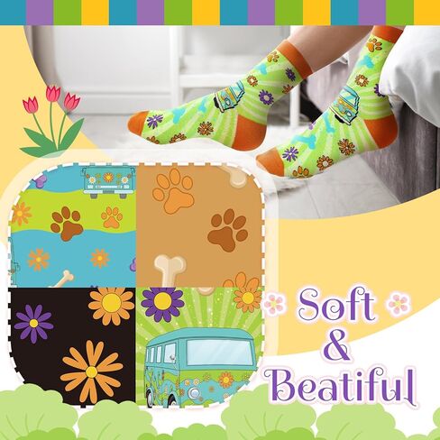 6 Pair Mysterious Dog Crew Socks Adult Cartoon Car Soft Fuzzy Funny Socks Valentine's Day Stuff Gifts for Men Women in Saudi Arabia