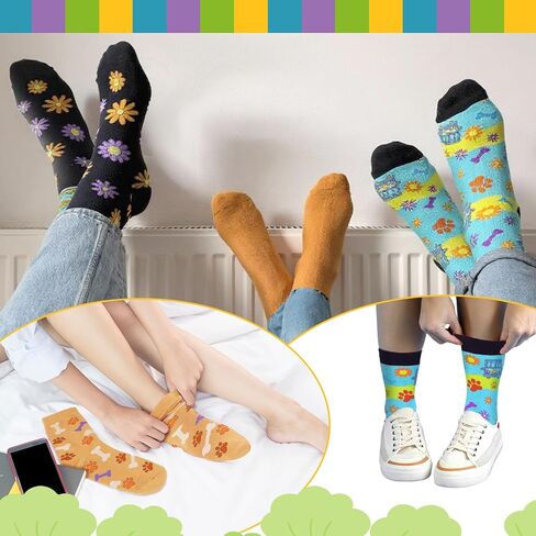 6 Pair Mysterious Dog Crew Socks Adult Cartoon Car Soft Fuzzy Funny Socks Valentine's Day Stuff Gifts for Men Women in Saudi Arabia
