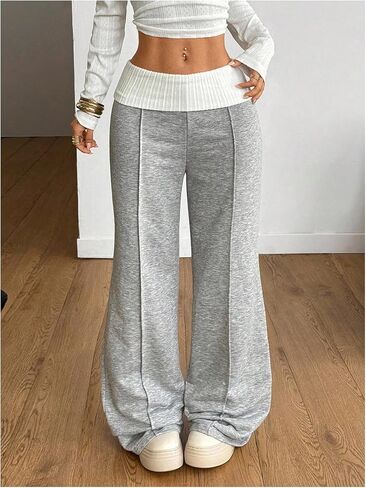 Verdusa Women's Fold Over Baggy Pants Athletic Wide Leg Sweatpants Fitness Clothing Lightweight Bell Bottoms in Saudi Arabia