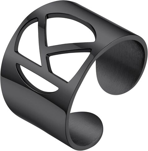 حلقات حروف أولية جريئة من KeyStyle قابلة للتعديل، مجوهرات GoldChic للنساء، خاتم ذهبي محفور شخصي للنساء، خاتم مفتوح للحفلات (ذهبي، ذهب أبيض، أسود) in Kuwait