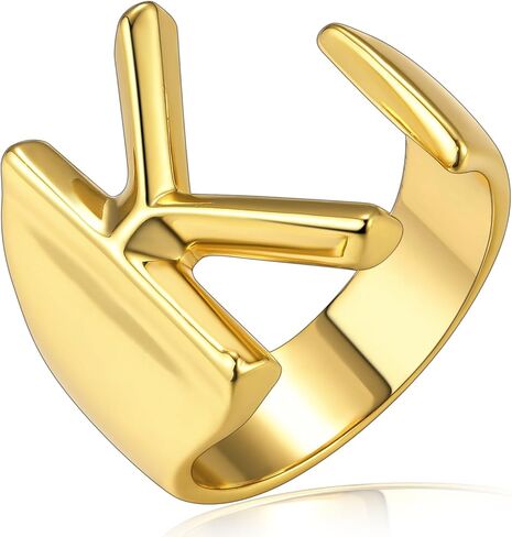 حلقات حروف أولية جريئة من KeyStyle قابلة للتعديل، مجوهرات GoldChic للنساء، خاتم ذهبي محفور شخصي للنساء، خاتم مفتوح للحفلات (ذهبي، ذهب أبيض، أسود) in Kuwait