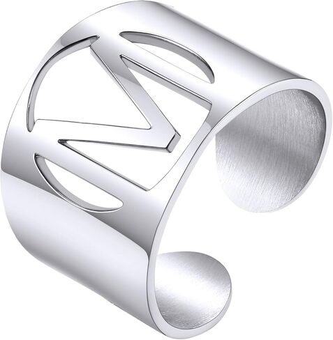 حلقات حروف أولية جريئة من KeyStyle قابلة للتعديل، مجوهرات GoldChic للنساء، خاتم ذهبي محفور شخصي للنساء، خاتم مفتوح للحفلات (ذهبي، ذهب أبيض، أسود) in Kuwait