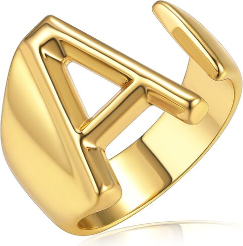 حلقات حروف أولية جريئة من KeyStyle قابلة للتعديل، مجوهرات GoldChic للنساء، خاتم ذهبي محفور شخصي للنساء، خاتم مفتوح للحفلات (ذهبي، ذهب أبيض، أسود) in Kuwait