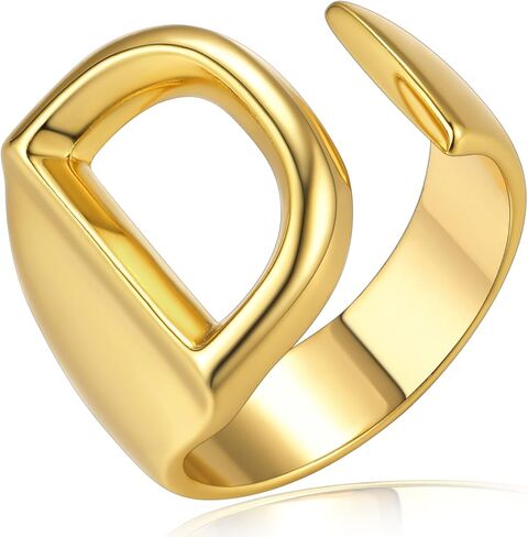 حلقات حروف أولية جريئة من KeyStyle قابلة للتعديل، مجوهرات GoldChic للنساء، خاتم ذهبي محفور شخصي للنساء، خاتم مفتوح للحفلات (ذهبي، ذهب أبيض، أسود) in Kuwait