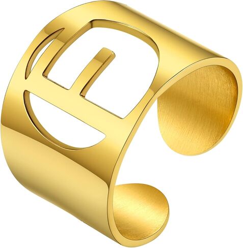 حلقات حروف أولية جريئة من KeyStyle قابلة للتعديل، مجوهرات GoldChic للنساء، خاتم ذهبي محفور شخصي للنساء، خاتم مفتوح للحفلات (ذهبي، ذهب أبيض، أسود) in Kuwait