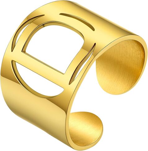 حلقات حروف أولية جريئة من KeyStyle قابلة للتعديل، مجوهرات GoldChic للنساء، خاتم ذهبي محفور شخصي للنساء، خاتم مفتوح للحفلات (ذهبي، ذهب أبيض، أسود) in Kuwait